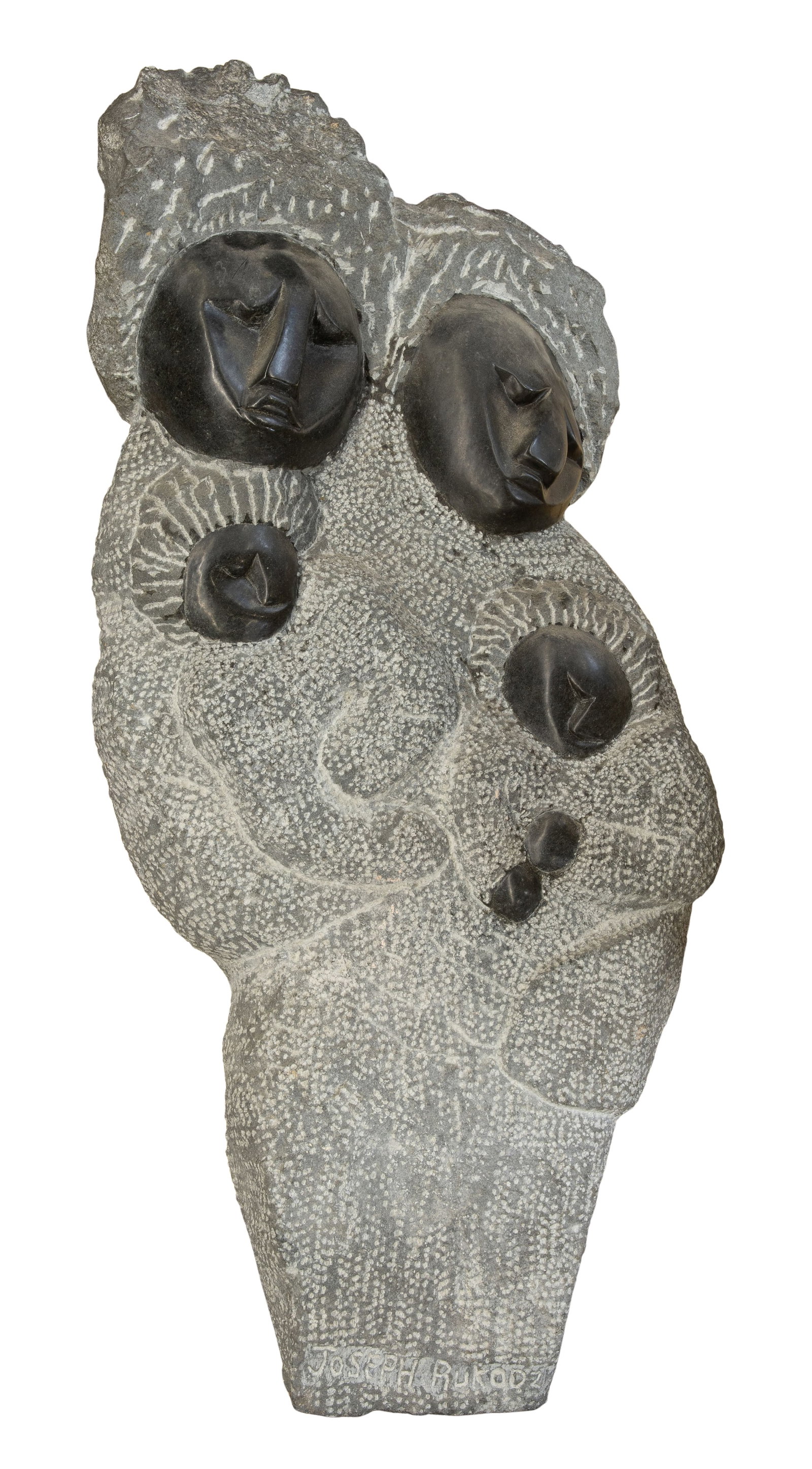Joseph Rudkodzi (African, 20th Century) Shona Style Stone Sculpture: Joseph Rudkodzi (African, 20th Century) Shona Style Stone Sculpture Undated, signed, depicting a family Property from: a Private Collector, Chicago (Edgewater), Illinois Height: 27 inches, Width: 13 i