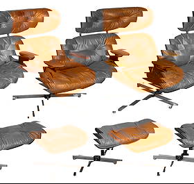 George Mulhauser for Plycraft Lounge Chairs with Ottomans: George Mulhauser for Plycraft Lounge Chairs with Ottomans (2) unmarked chair and ottoman sets having molded plywood curved shells, tufted faux leather upholstery, star-shaped steel base, each chair sw