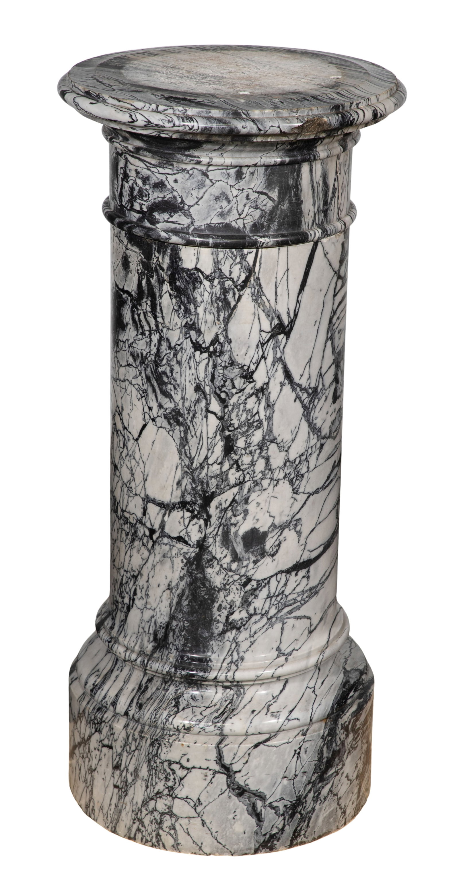 Marble Pedestal: Marble Pedestal Having a one piece solid construction Property from: an Estate, Chicago (Gold Coast), Illinois Height: 36 3/4 inches, Width: 16 inches Condition: large chip on top edge, small chips ar