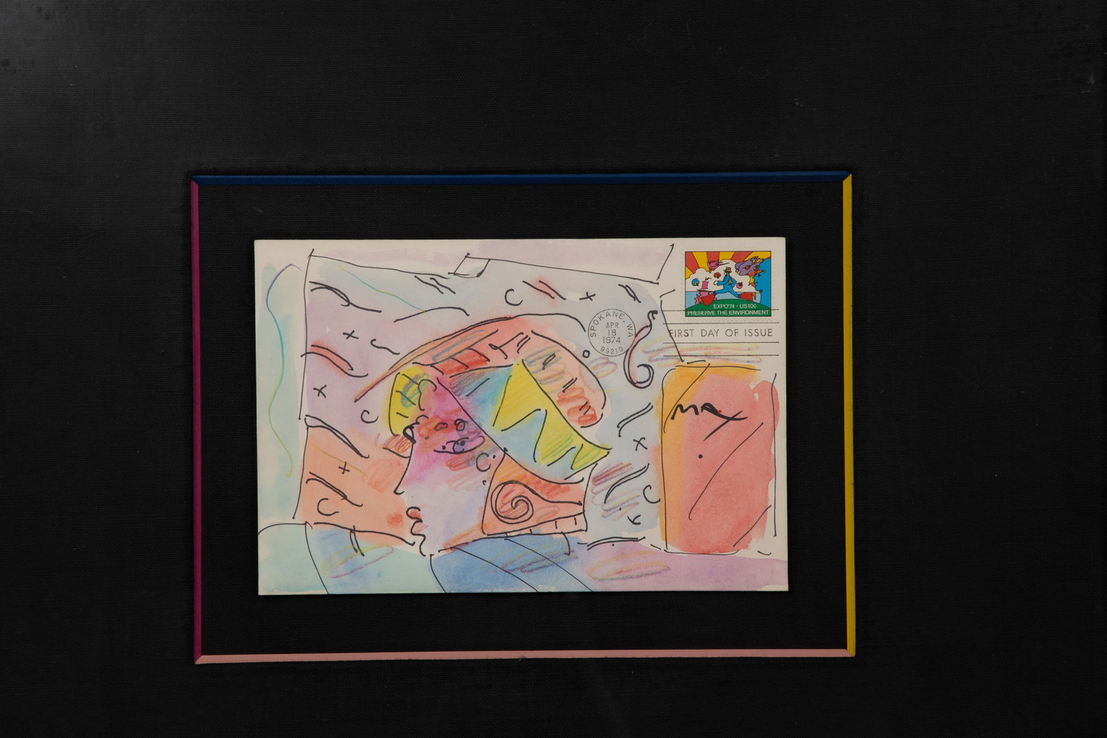 Peter Max (German / American, b.1937) First Day of Issue Envelope Mixed Media Drawing (1 of 3)