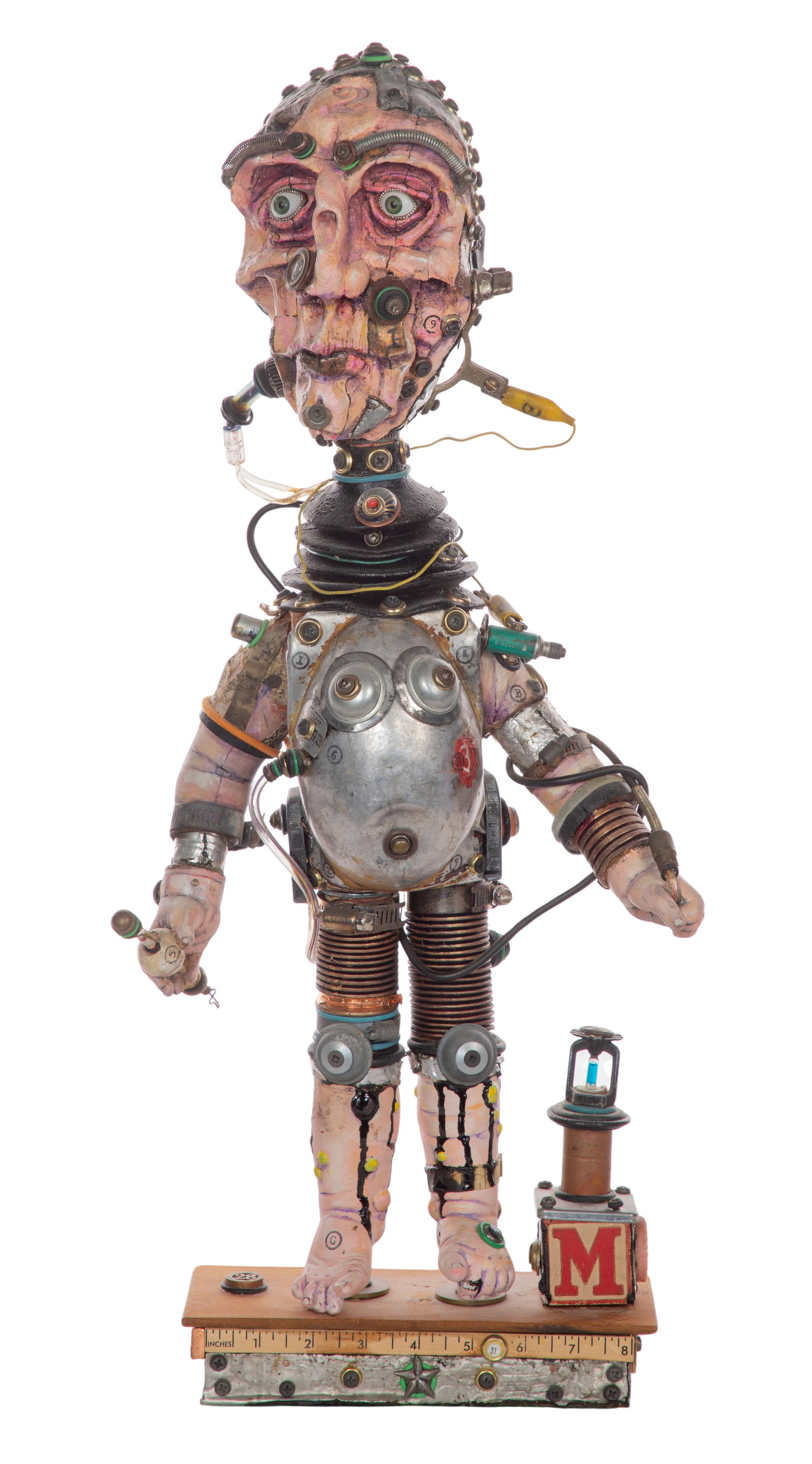 Jim Sawyer (Dr. Beertu) (American, 20th Century) 'Scarecrow Infant #352' Sculpture: Jim Sawyer (Dr. Beertu) (American, 20th Century) 'Scarecrow Infant #352' Sculpture Undated, signed, a whimsical and grotesque abstract sculpture having human-like features using mechanical and recycle