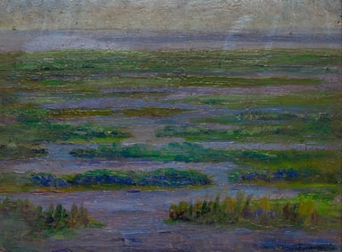 Elizabeth Wallace Cameron (American, 20th Century) 'Salt Marsh at Compo' Oil on Illustration Board