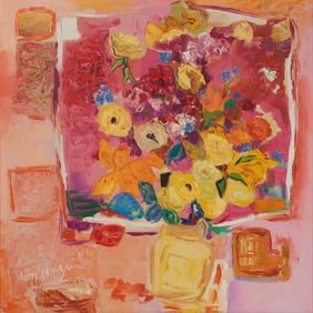 Don Hazen (American, b.1933) 'Pink, Yellow and Red' Oil on Canvas
