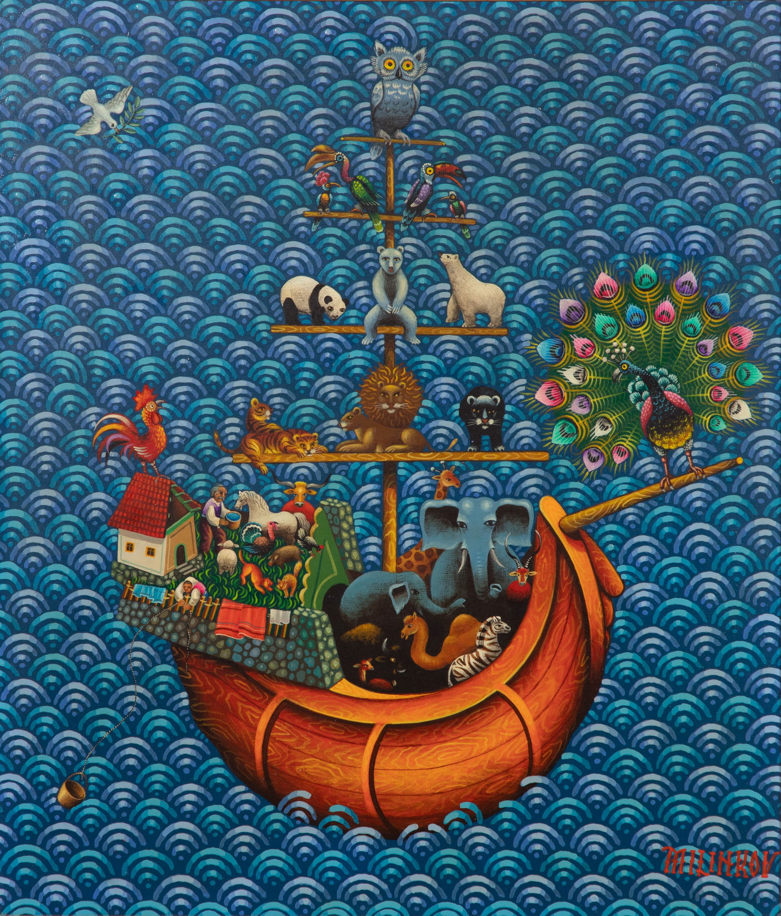 Ljubomir Milinkov (Serbian, b.1942) 'Arche de Noe' Oil on Board (1 of 2)