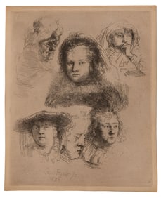 After Rembrandt Van Rijn (Dutch, 1606-1669) 'Study of the Heads of Saskia' Etching