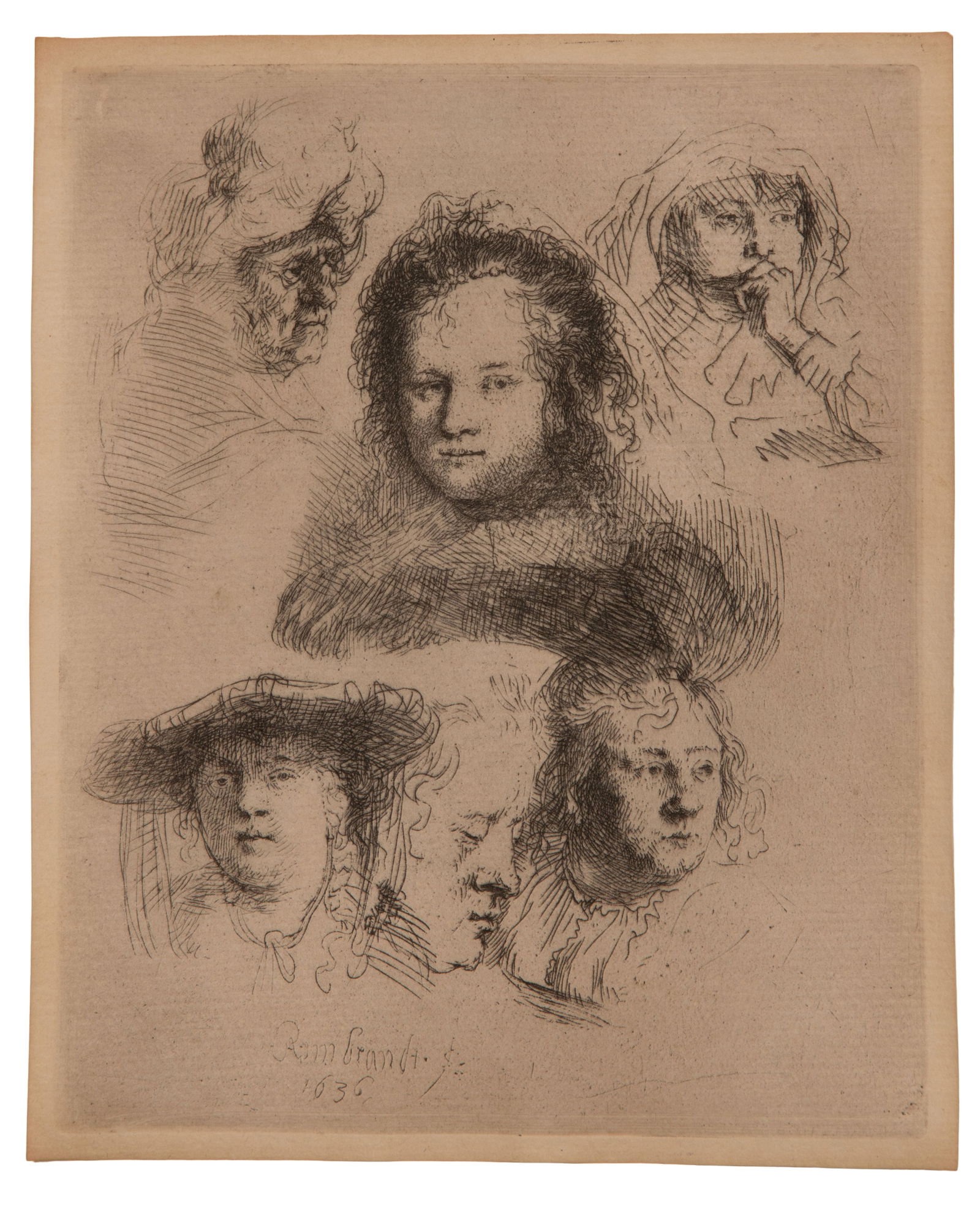 After Rembrandt Van Rijn (Dutch, 1606-1669) 'Study of the Heads of Saskia' Etching (1 of 3)