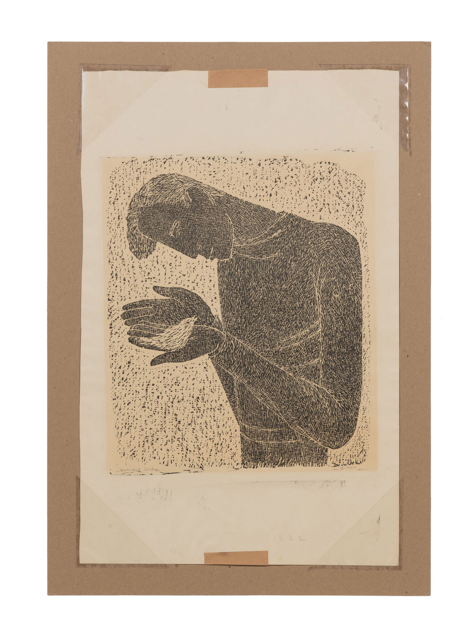 Margo Hoff (American, 1910-2008) 'Wounded Bird' Woodblock Print (1 of 2)
