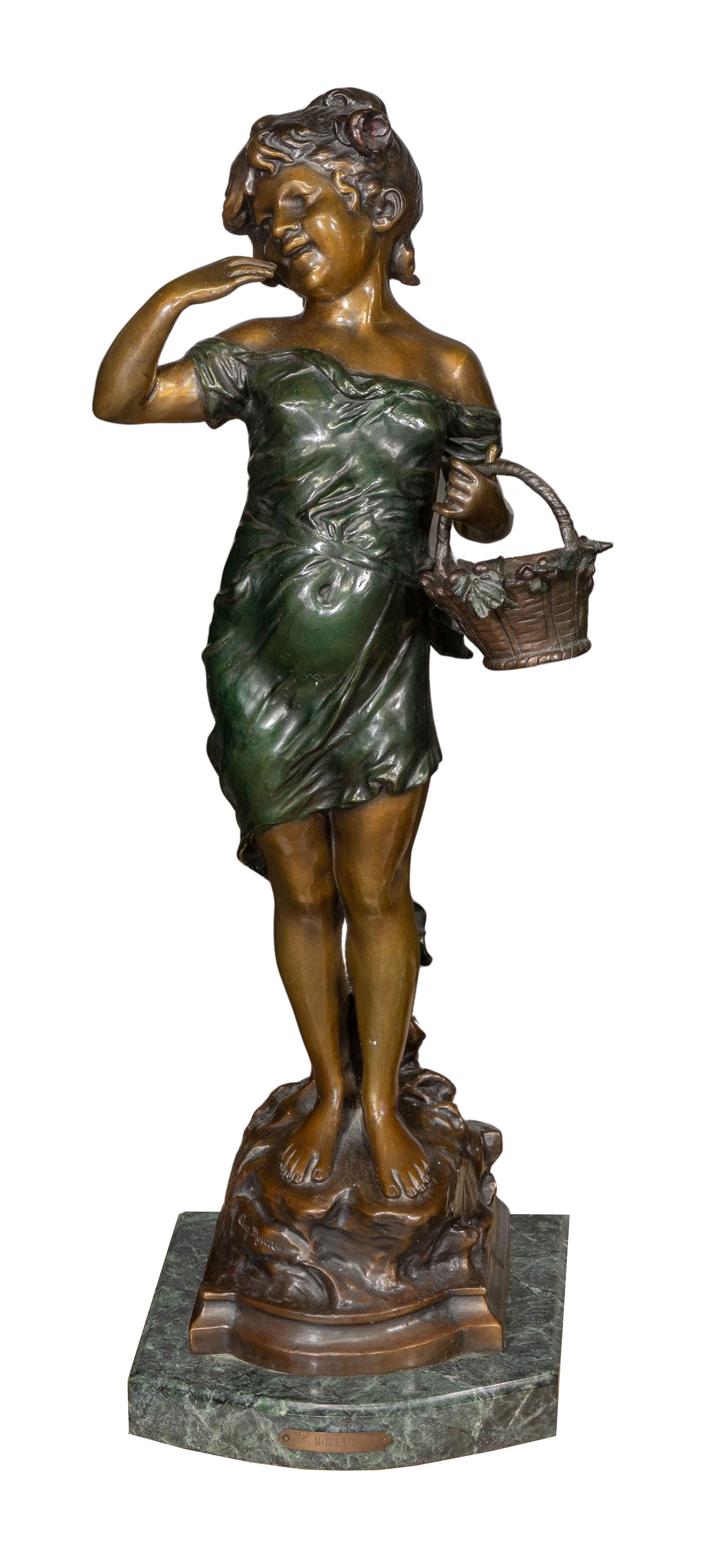 After Auguste Moreau (French, 1834-1917) 'Girl With Basket' Bronze Sculpture (1 of 2)