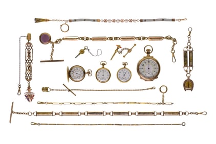 Gold-Filled Pocket Watch and Watch Chain Assortment
