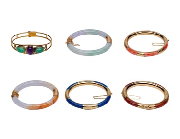 14k Yellow Gold and Stone Hinged Bangle Bracelet Assortment