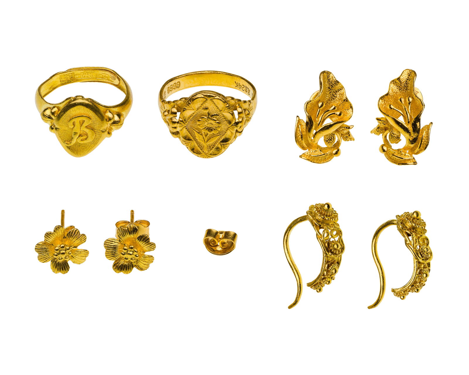 Thai 23k Yellow Gold Earring and Ring Assortment (1 of 2)