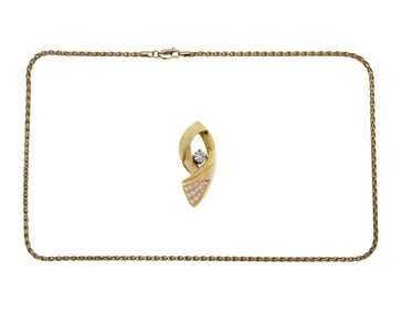 14k Yellow Gold and Diamond Pendant on Necklace