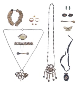 Gold, European Silver (900, 800), Rhinestone and Costume Jewelry Assortment