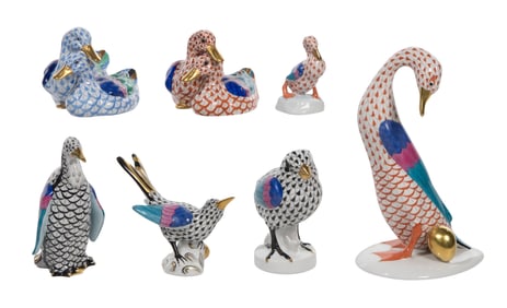 Herend Fishnet Porcelain Bird Figurine Assortment