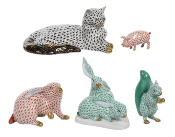 Herend Fishnet Porcelain Figurine Assortment