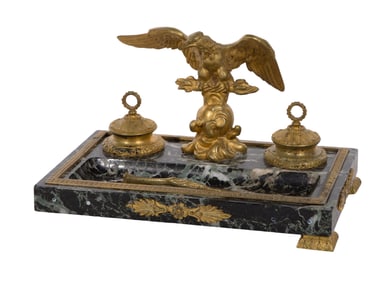 Marble and Brass Desk Set