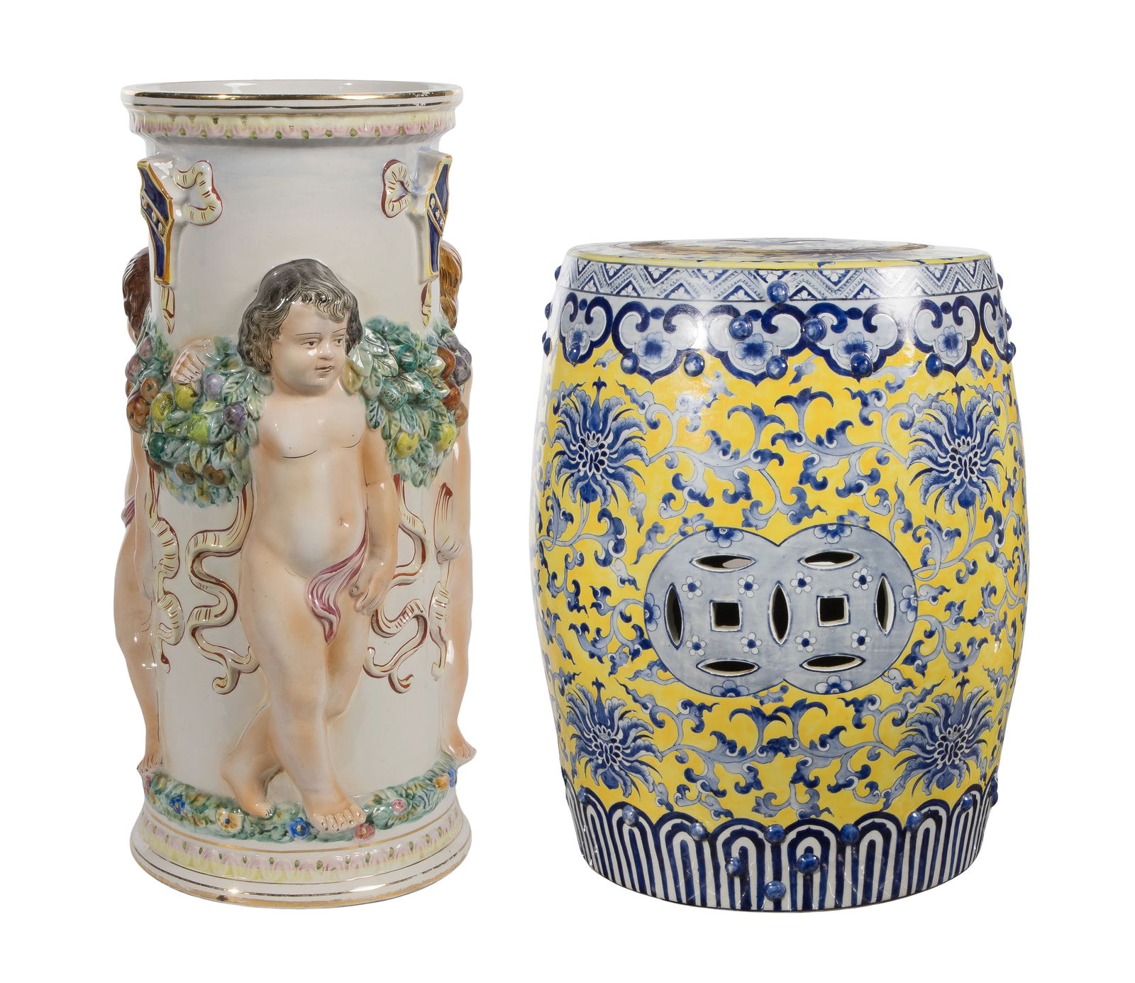 Capodimonte Umbrella Stand and Chinese Garden Stool (1 of 1)