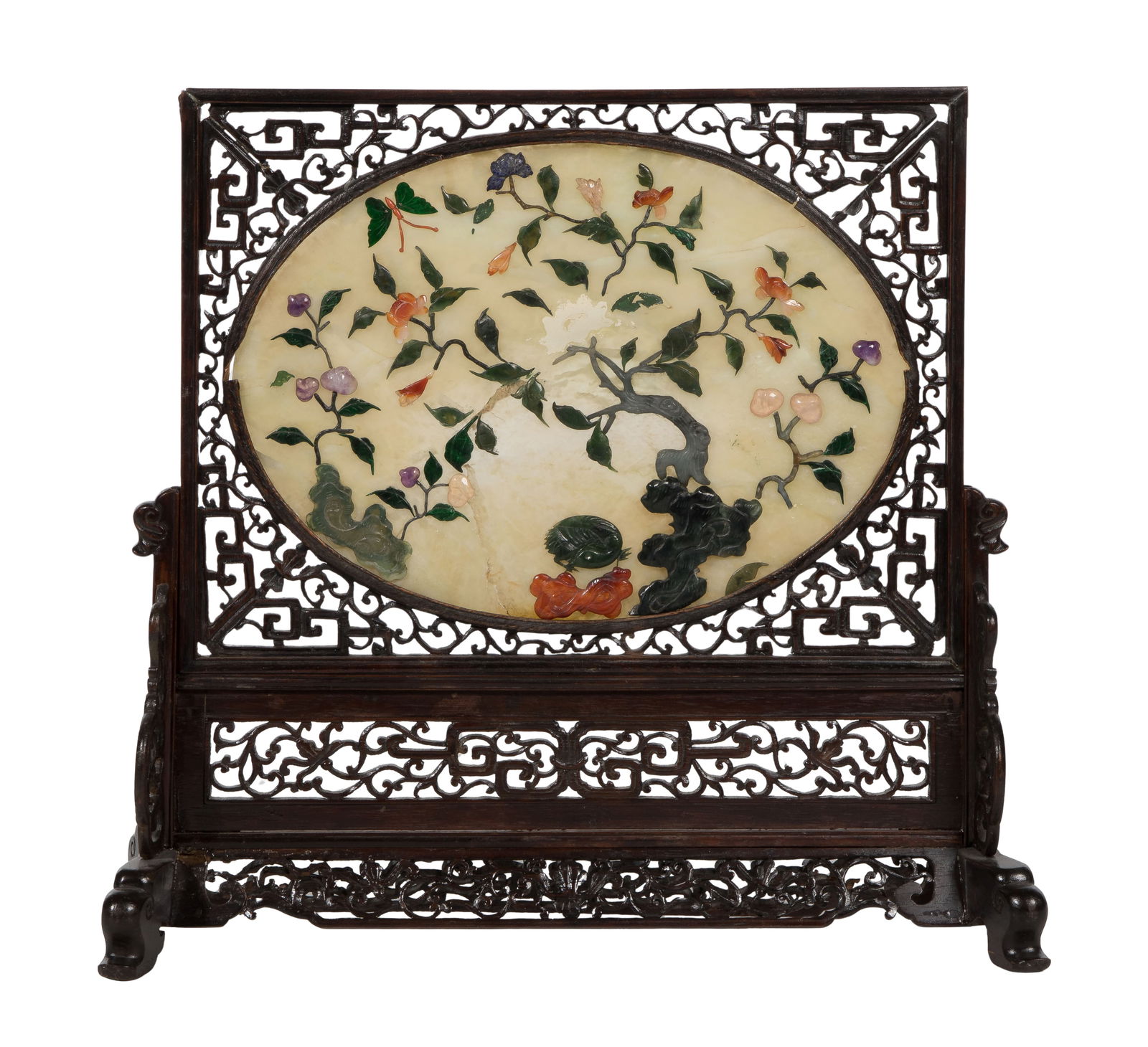 Asian Wood and Hardstone Table Screen (1 of 2)