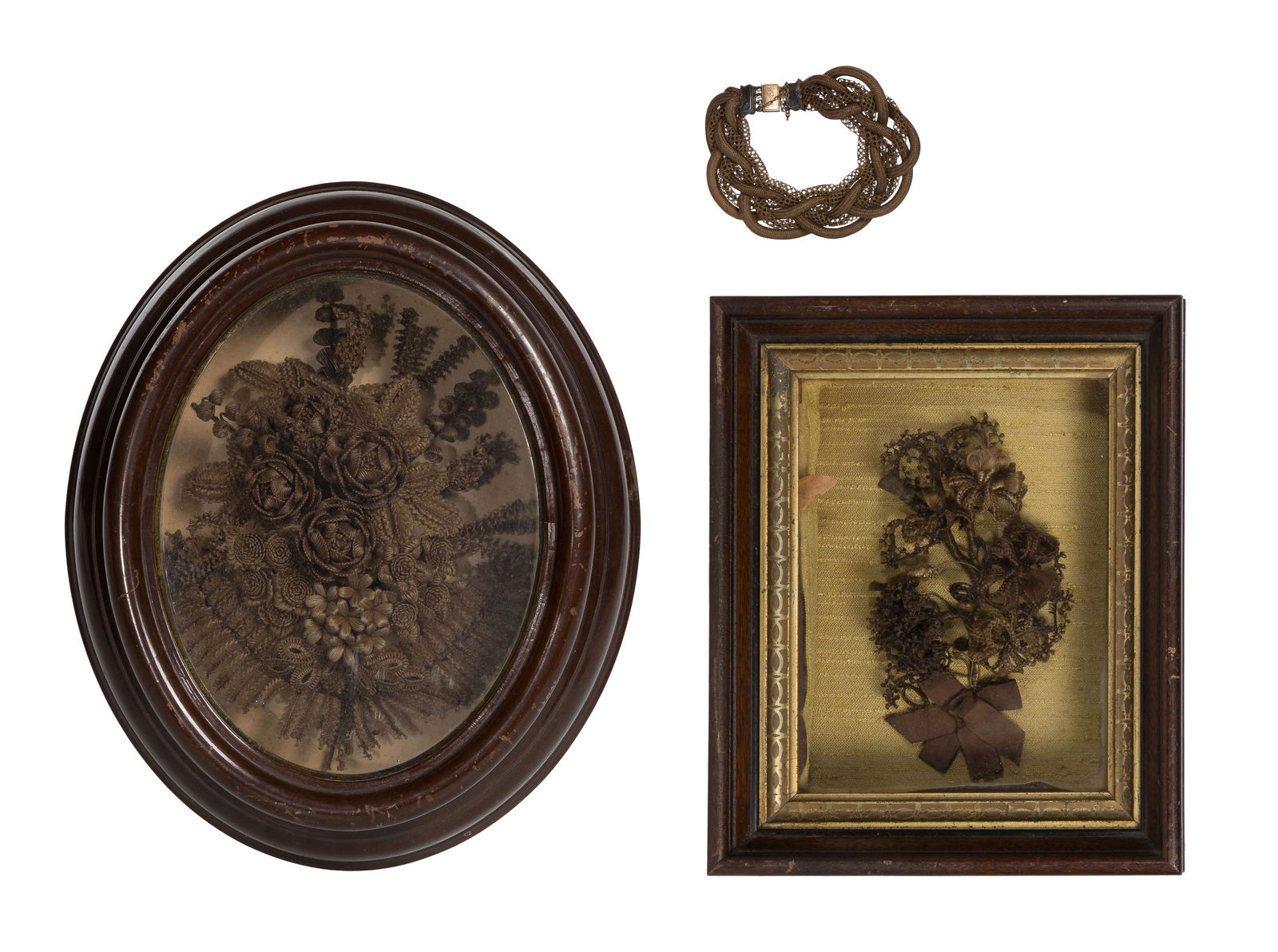 Victorian Mourning Hair Wreaths and Bracelet (1 of 1)