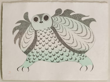 Pitaloosie Saila (Canadian / Inuk, 1942-2021) 'Great Owl' Lithograph