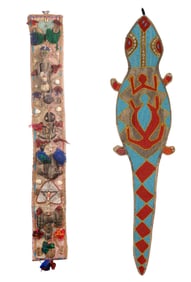 African Yoruba Diviner's Beaded Panel and Lizard Wall Hangings
