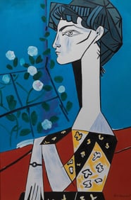 After Pablo Picasso (Spanish, 1881-1973) "Jacqueline with Flowers" Oil on Canvas