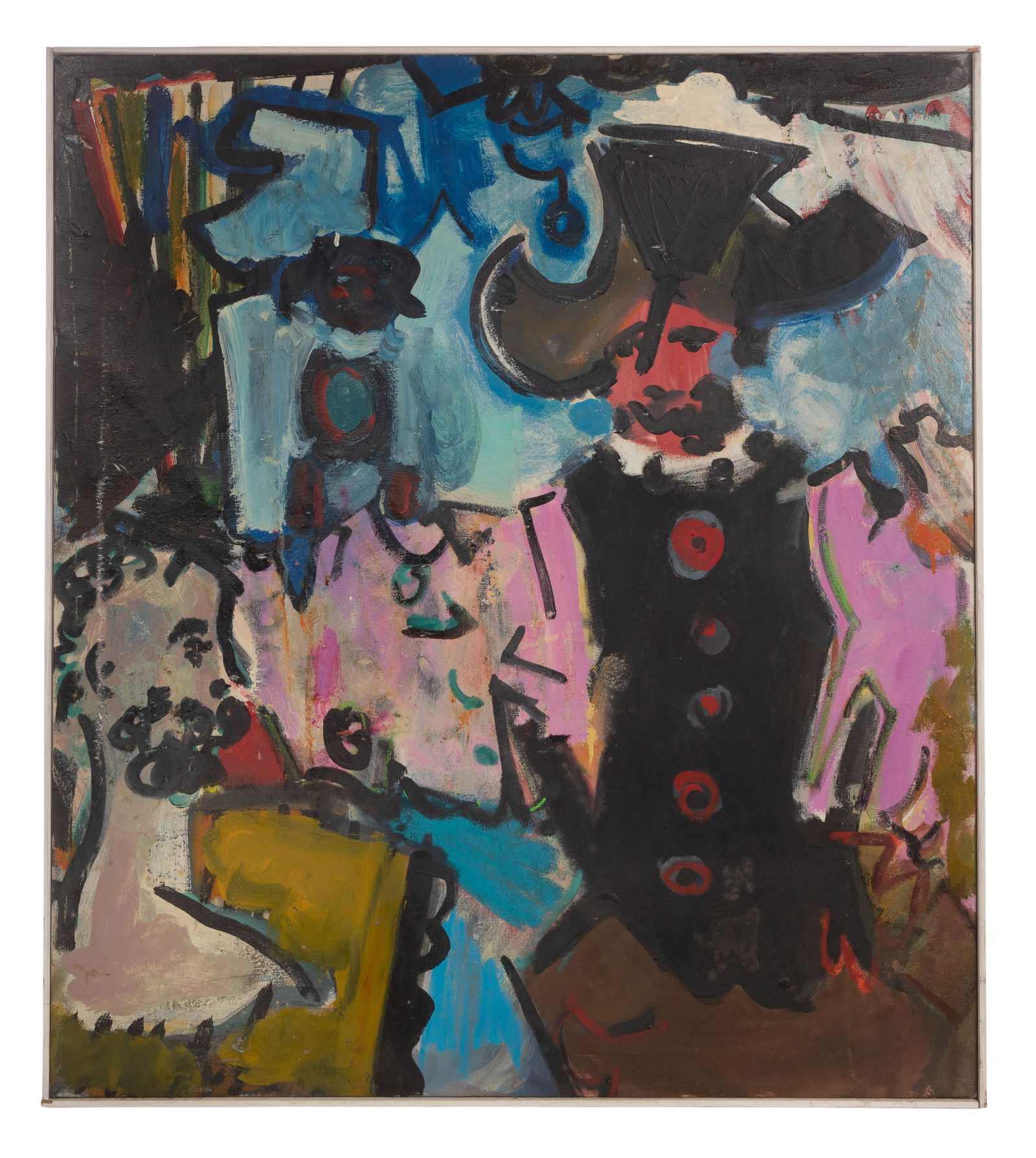 Unknown Artist (20th Century) 'Weakness I' Oil on Canvas: Unknown Artist (20th Century) 'Weakness I' Oil on Canvas 1964, signed 'Bower' verso, depicting abstract figures in vibrant color, lath frame Property from: an Estate, Chicago, Illinois 