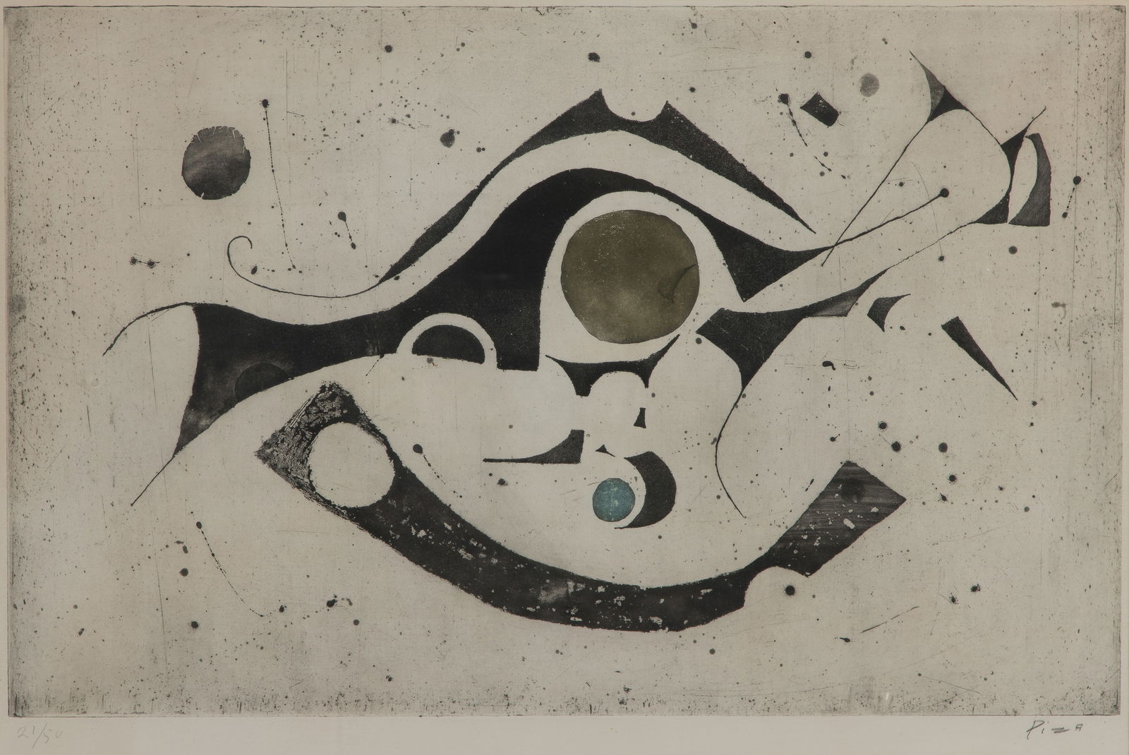 Arthur Luiz Piza (Brazilian, 1928-2017) Etching: Arthur Luiz Piza (Brazilian, 1928-2017) Etching Undated, signed, #21/50, an abstract in muted tones, matted under glass in a painted wood frame Property from: an Estate, Kenilworth, Illinois