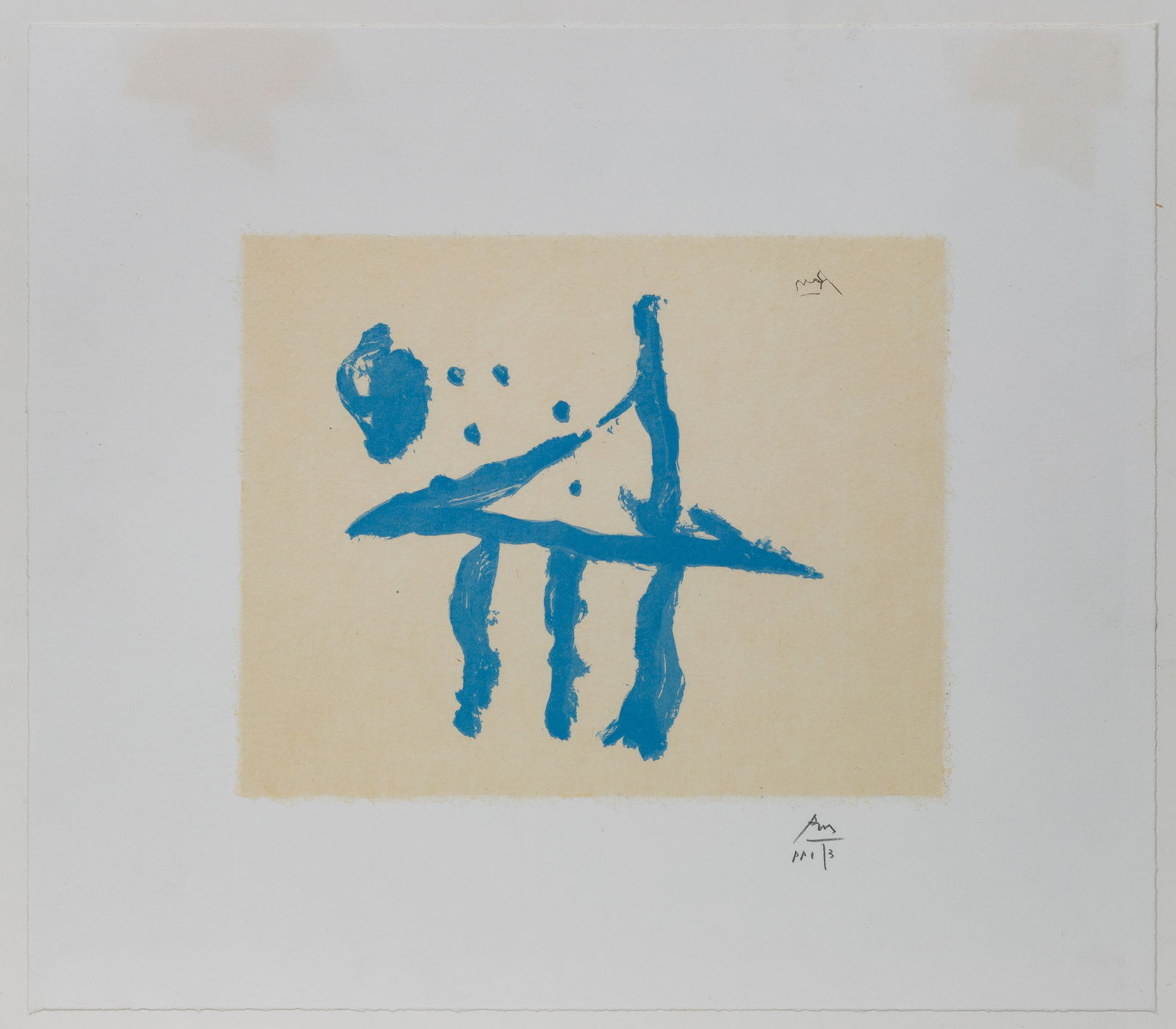 Robert Motherwell (American, 1915-1937) 'Summer Trident' Lithograph: Robert Motherwell (American, 1915-1937) 'Summer Trident' Lithograph Undated, pencil signed and editioned P.P. 1/3, depicting an abstract in blue, on natural Japanese Sekishu paper, float mounted