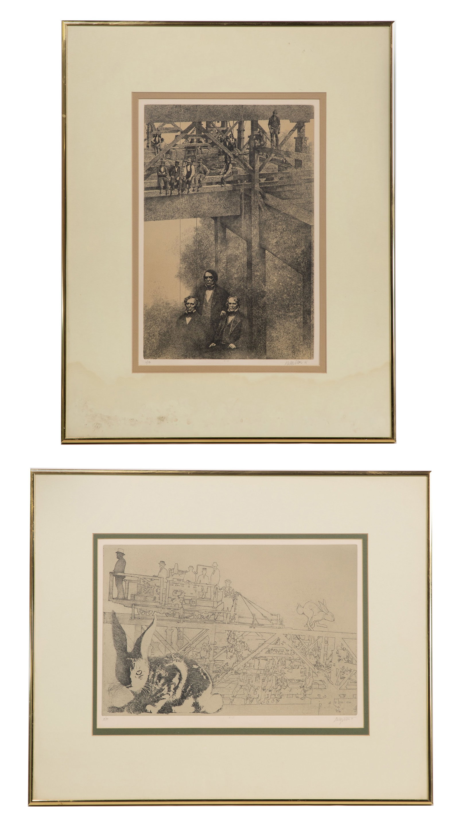 Peter Milton (American, b.1930) 'The Jolly Corner' Etchings: Peter Milton (American, b.1930) 'The Jolly Corner' Etchings (2) 1971 items, both signed etchings from the titled series including 'I:2', #11/90 and 'I:5', #18/90, both matted under glass in