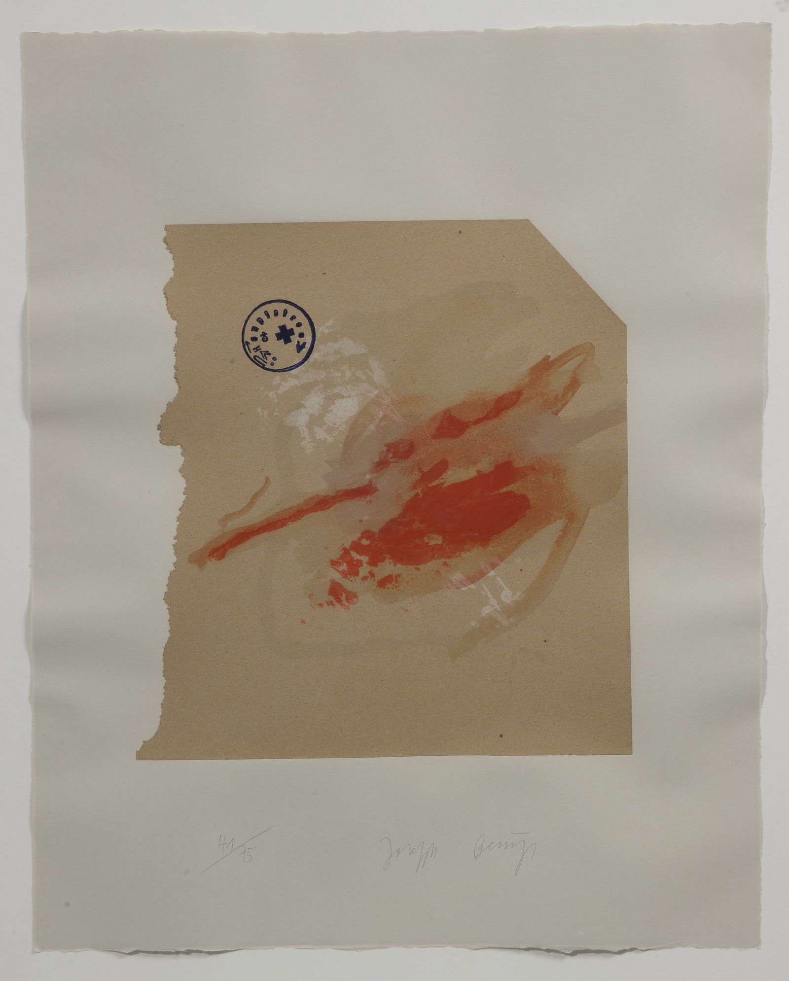 Joseph Beuys (German, 1921-1986) 'Hirsch' Lithograph and Aquatint: Joseph Beuys (German, 1921-1986) 'Hirsch' Lithograph and Aquatint Undated, pencil signed, #41/75, abstract depiction of a stag, from 'Suite Schwurhand' 1980, aquatint and lithograph in colors on