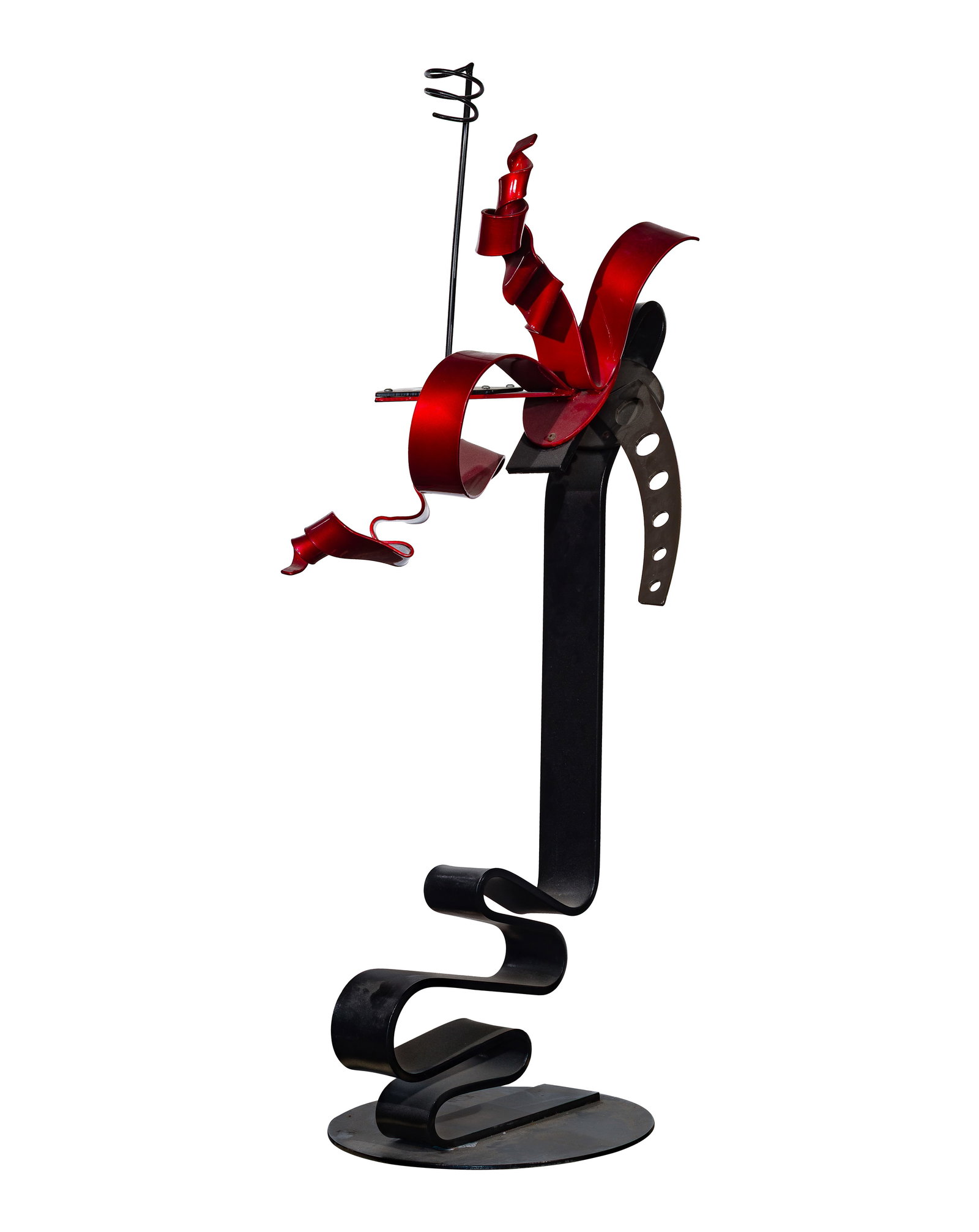 Modernist Lacquered Steel Sculpture: Modernist Lacquered Steel Sculpture Undated, unsigned, having translucent red and opaque black lacquered elements assembled using fasteners Property from: a Private Collector, Chicago