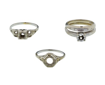 18k and 14k White Gold Ring Setting Assortment