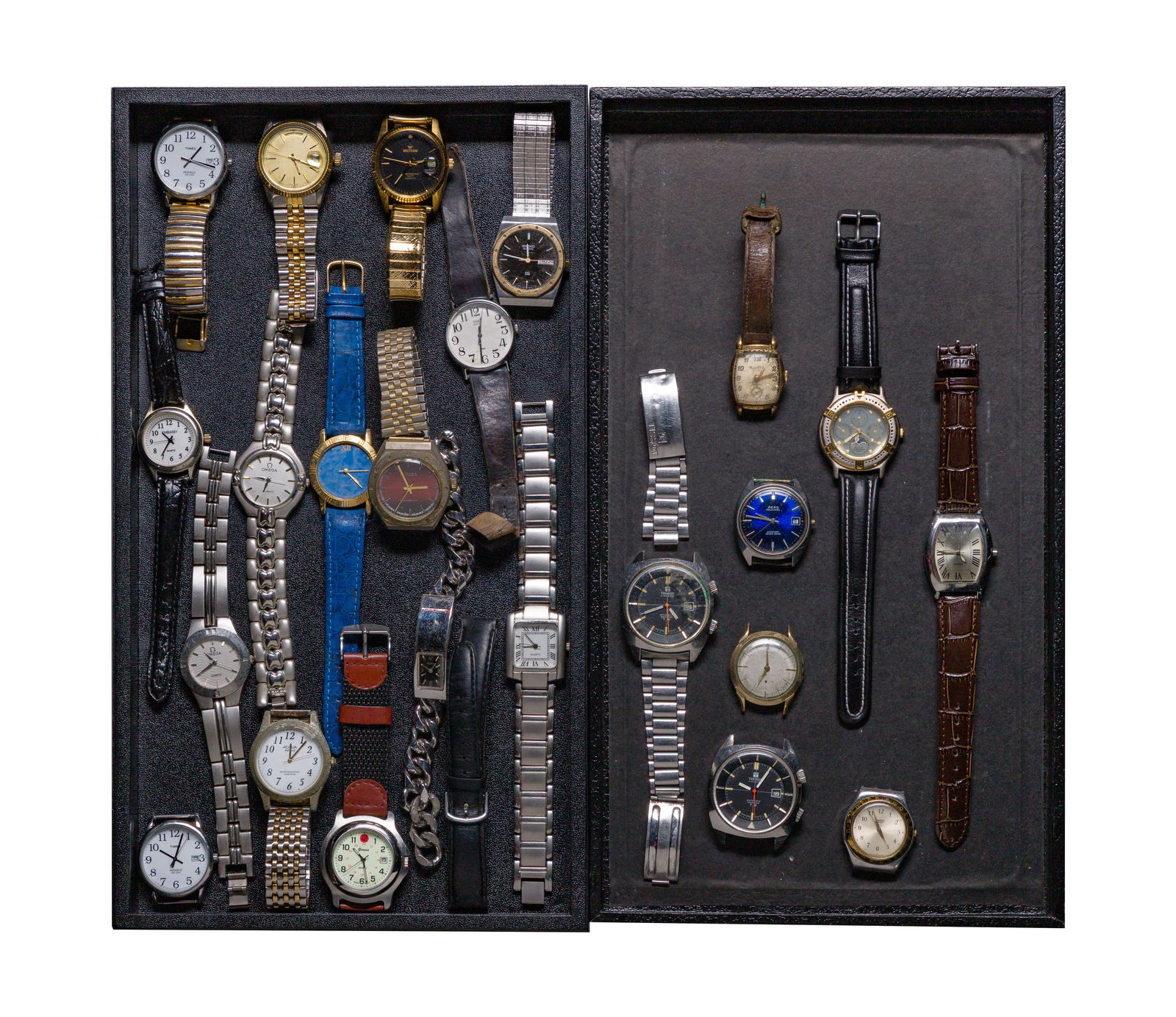 Wristwatch Assortment: Wristwatch Assortment (23) items of various shapes, sizes and styles, from makers such as Tissot, Elgin, Omega, Hamilton, Seiko, Timex, Bulova and Swatch Property from: an Estate, Wilmette, Illinois L