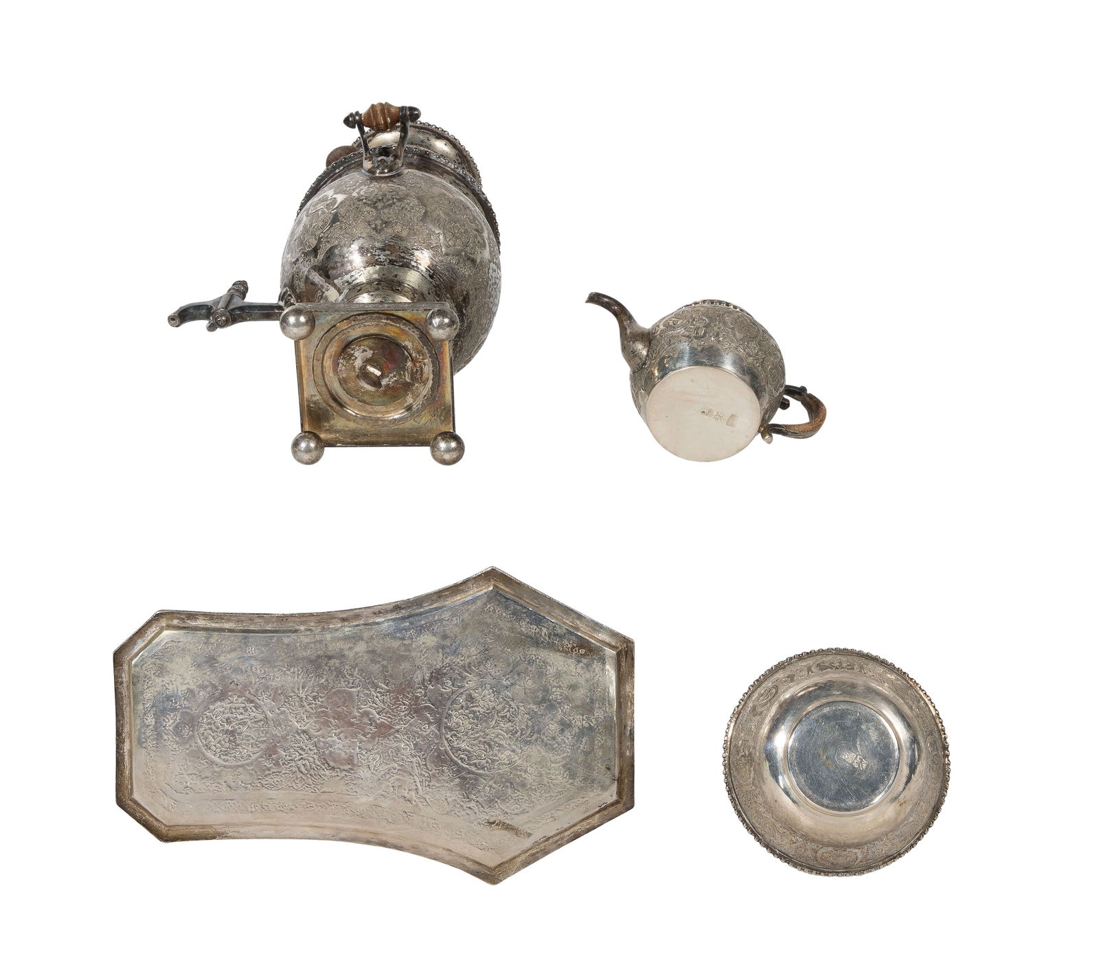 Iranian Silver Urn, Waste Bowl, Creamer and Tray - 2