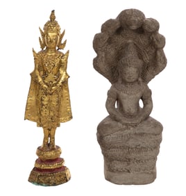 Asian Buddha Muchalinda Stone Sculpture