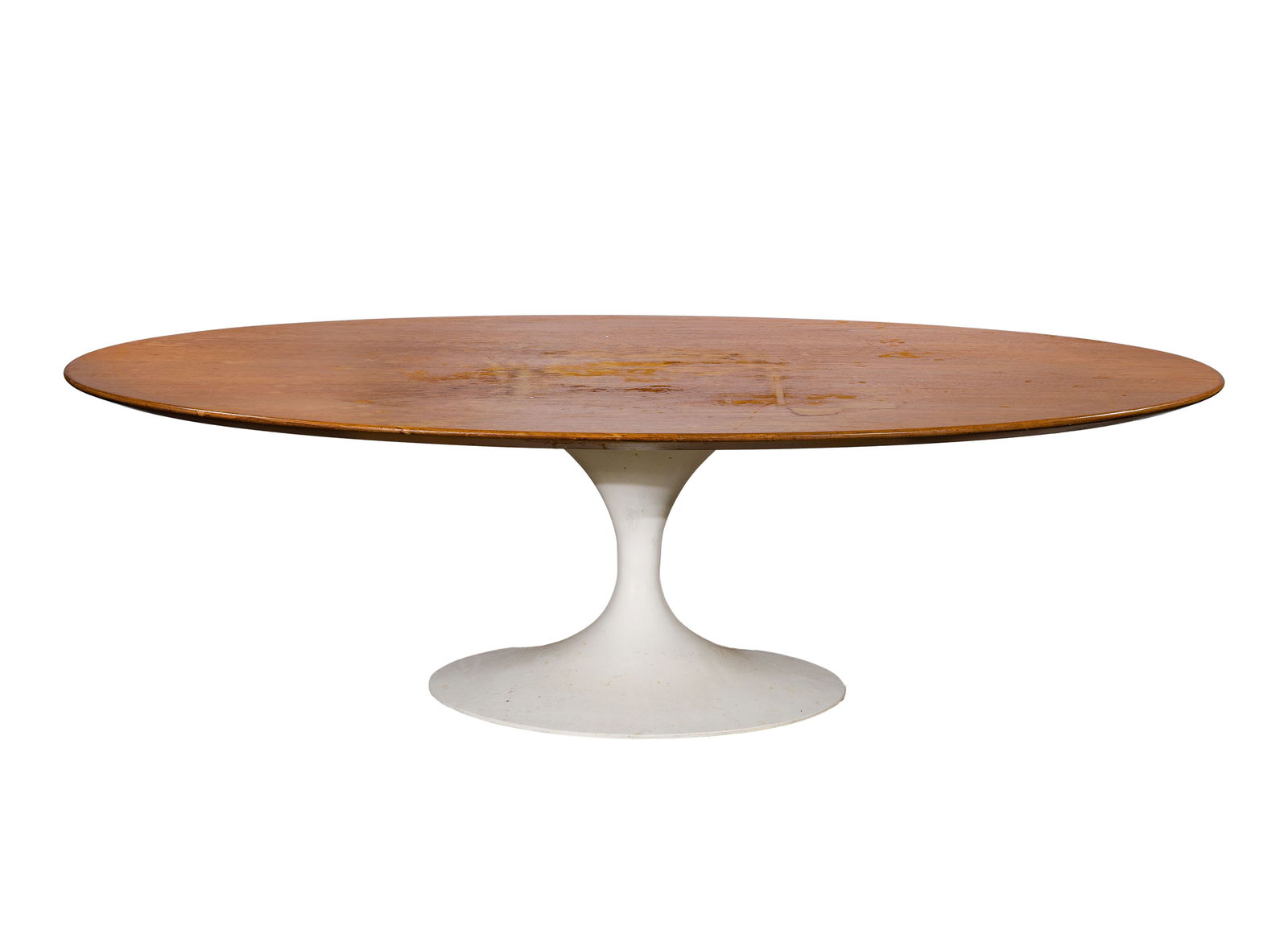 Eero Saarinen for Knoll Tulip Coffee Table: Eero Saarinen for Knoll Tulip Coffee Table Oval wood table top supported by a circular white enameled metal pedestal base Property from: an Estate, Kenilworth, Illinois Height: 15 inches,