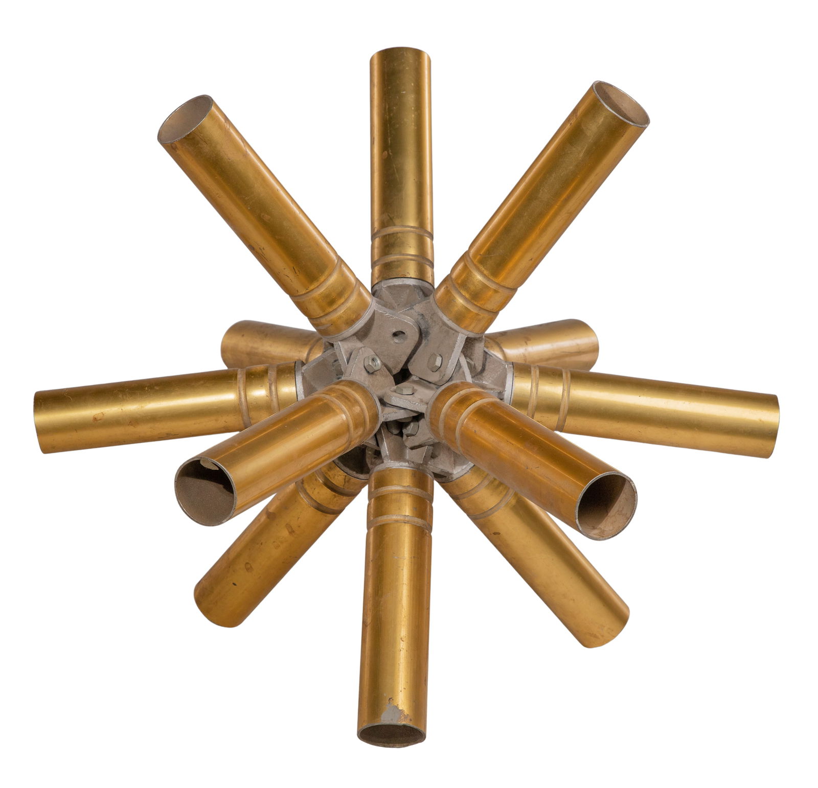 Modernist Sculpture: Modernist Sculpture Undated, unsigned construction of brass plated tubes, aluminum fittings and steel bolts into a 12-pointed star form Property from: an Estate, Chicago, Illinois Height: 19