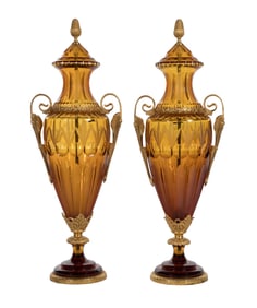 Italian Baldi Bronzi Di Firenze Ormolu Mounted Cut Crystal Urns