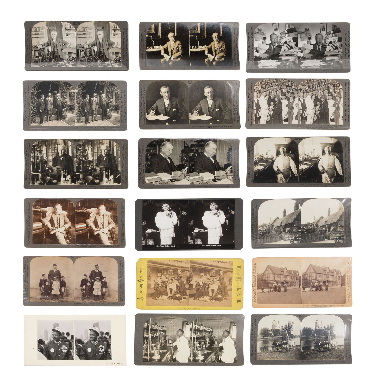Famous Person Stereoview Assortment: Famous Person Stereoview Assortment Approximately (60) items categorized under titles 'Inventors' including Samuel Morse, Marconi and Edison, 'US Presidents' including from Wilson to Reagan and