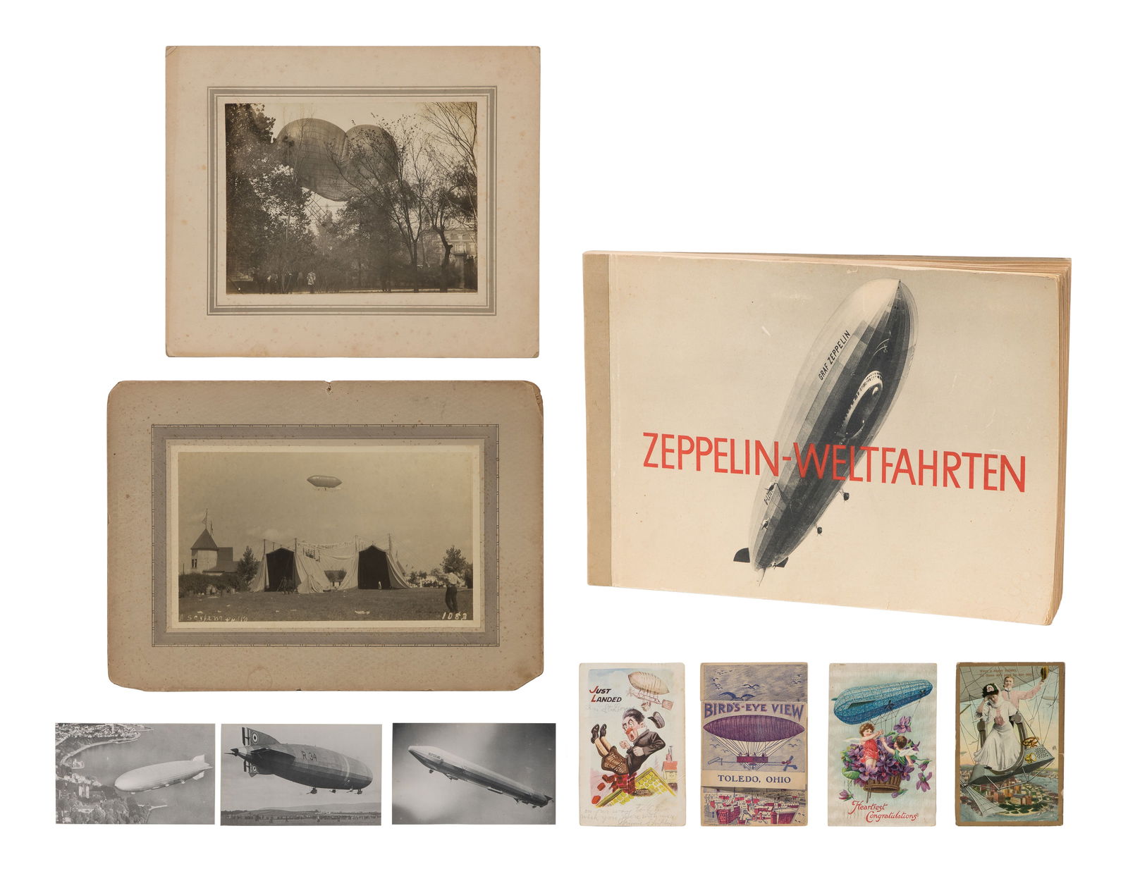 Lighter-Than-Air Airship Photographic Assortment: Lighter-Than-Air Airship Photographic Assortment Approximately (90) total items including mounted and unmounted photographs, stereoviews and postcards depicting zeppelins and other airships as