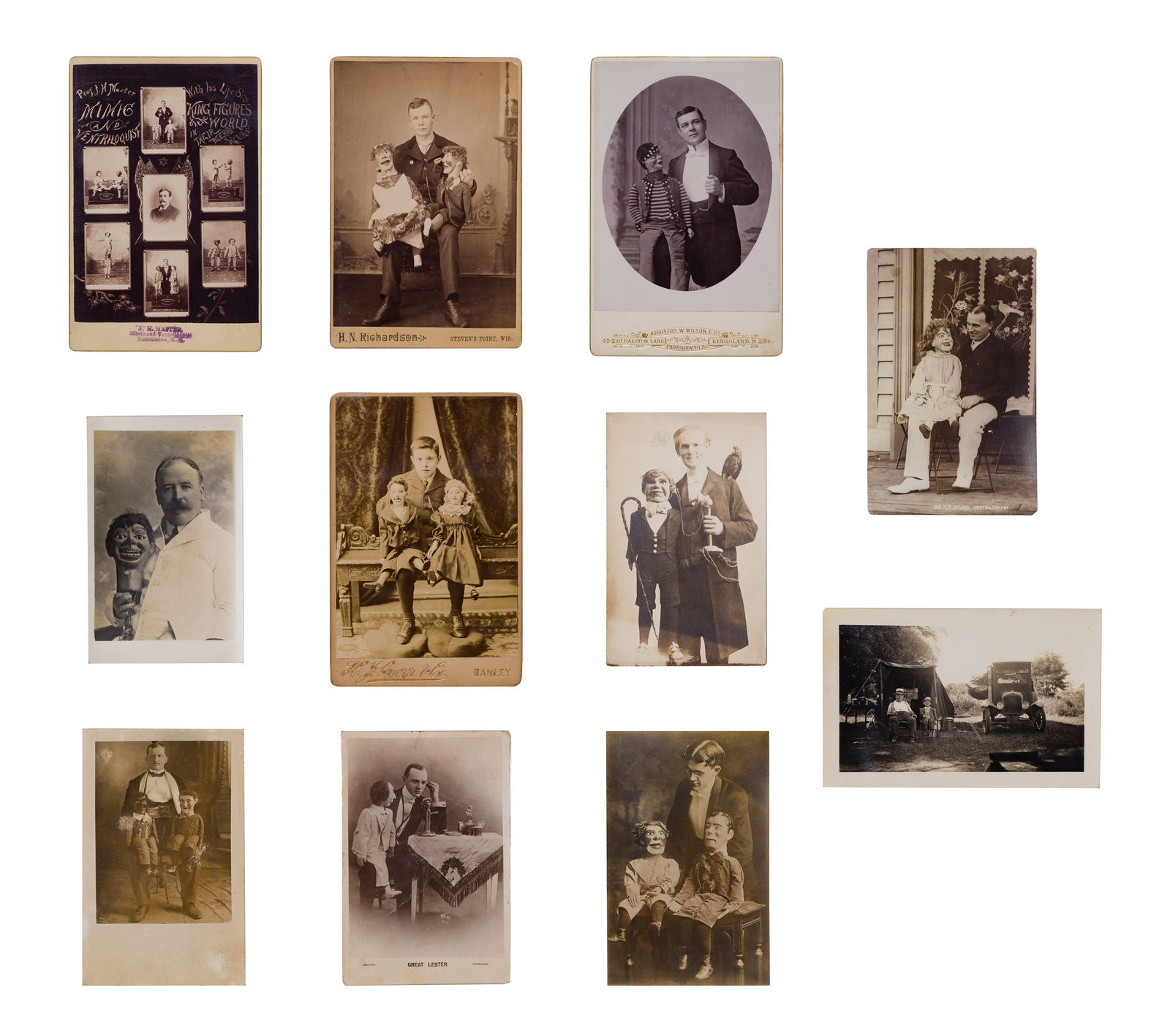 Ventriloquism, Puppets and Marionette Photographic Assortment: Ventriloquism, Puppets and Marionette Photographic Assortment Approximately (200) items of various sizes and subjects, including postcards, cartes de visite, cabinet cards and photographs, featuring a