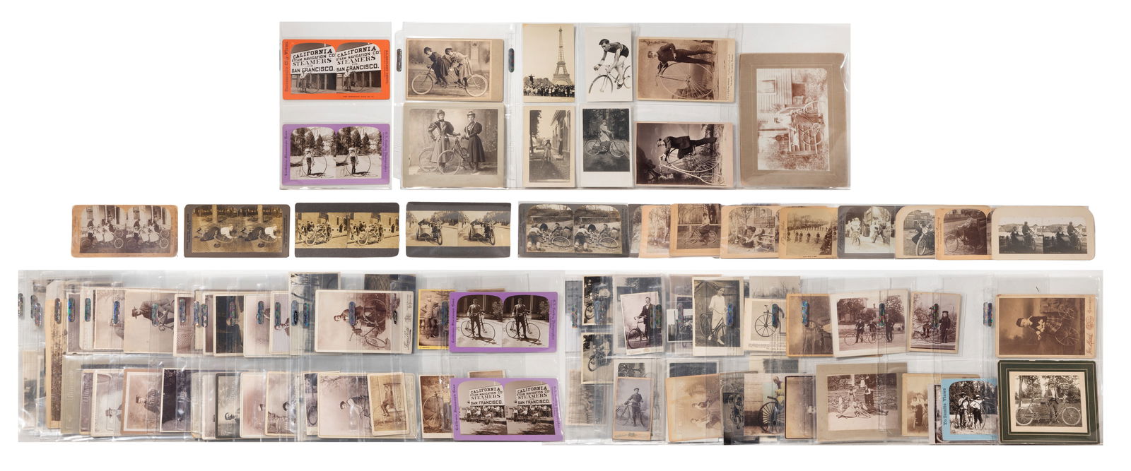 Motorcycle and Bicycle Photographic Assortment: Motorcycle and Bicycle Photographic Assortment Approximately (110) items including cabinet cards, cartes de visite, stereoviews and other mounted photographs and postcards, a tintype noted 