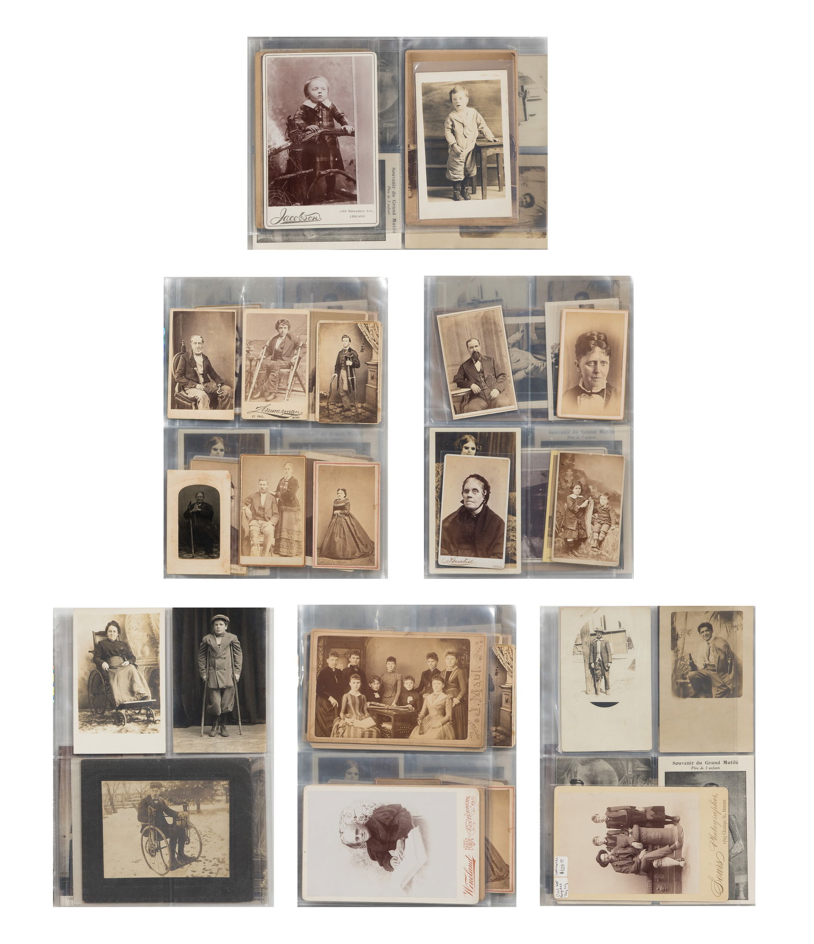 Disability Photographic Assortment: Disability Photographic Assortment Approximately (50) items of various sizes, subjects, ages and mediums including cartes de visite, cabinet cards and photographs, in a labeled binder Property from: a