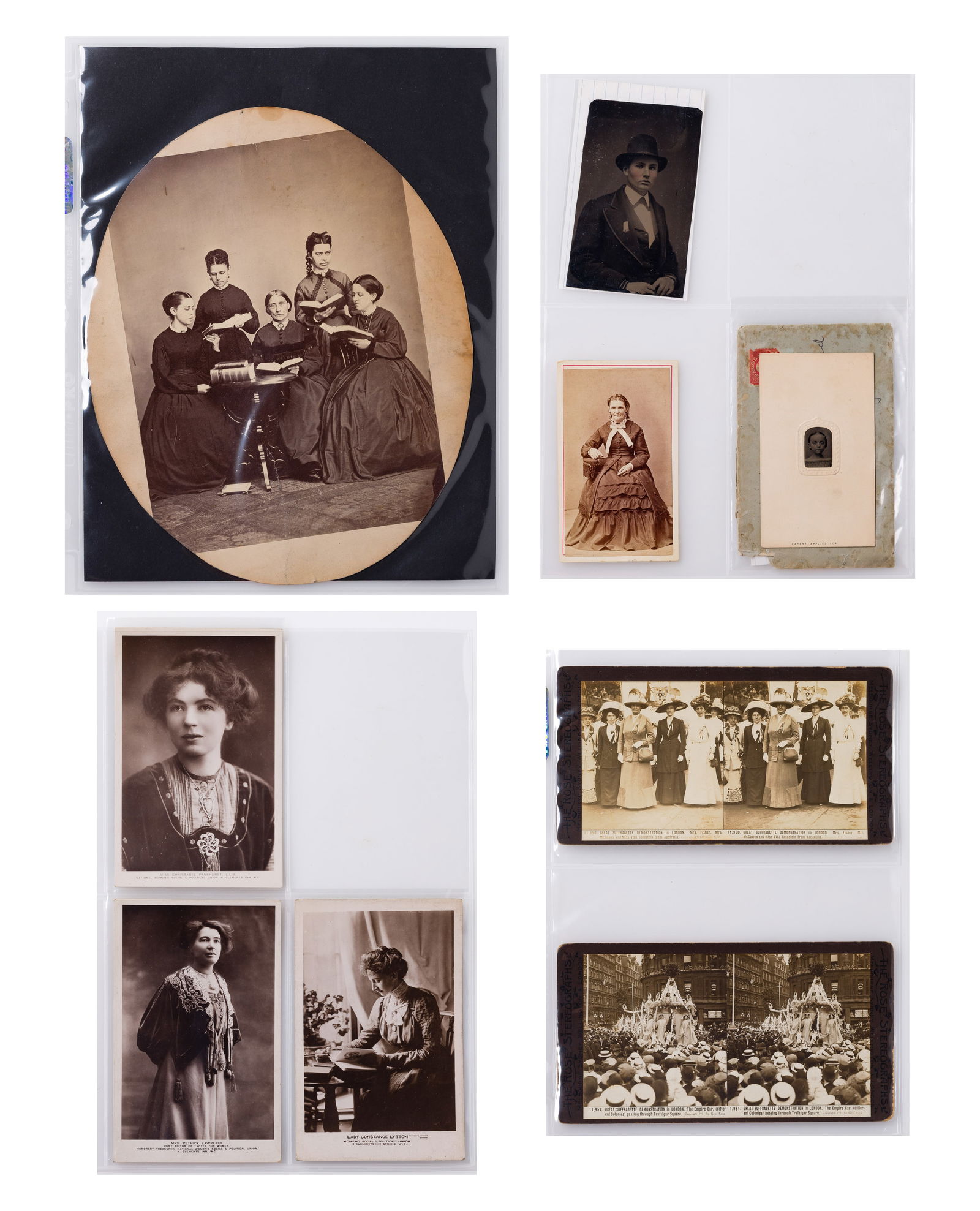 Suffrage Movement Photographic Assortment: Suffrage Movement Photographic Assortment Approximately (100) items of various sizes and subjects, including postcards, cabinet cards and photographs, illustrating Susan B. Anthony, Emma