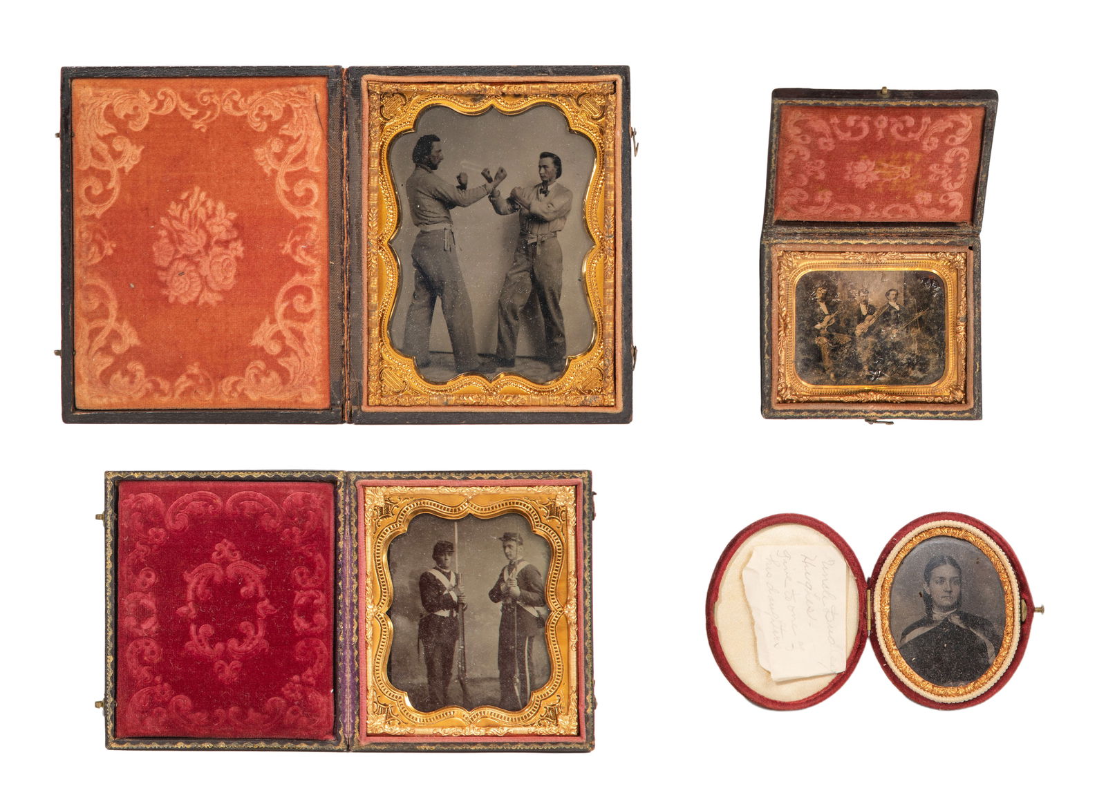 Tintype Photograph Assortment: Tintype Photograph Assortment (24) total items including (17) images in cases or partial cases, mostly portraits including a female in a carved nacre cameo case, female identical twins and a woman and