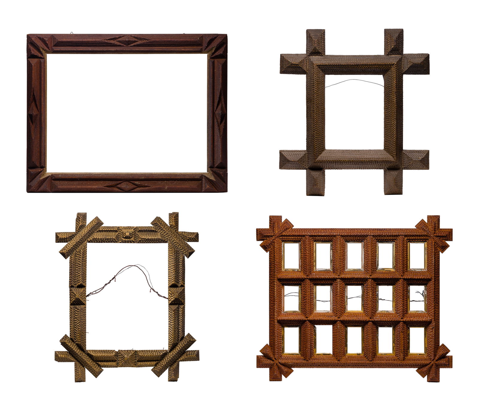 Tramp Art Frame Assortment: Tramp Art Frame Assortment (4) items of various sizes and designs, all notch carved by hand Property from: an Estate, Chicago, Illinois Height: 29 inches, Width: 26 inches, Depth: 2 inches (largest, m