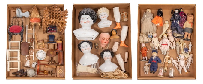 Porcelain Doll and Dollhouse Furniture Assortment