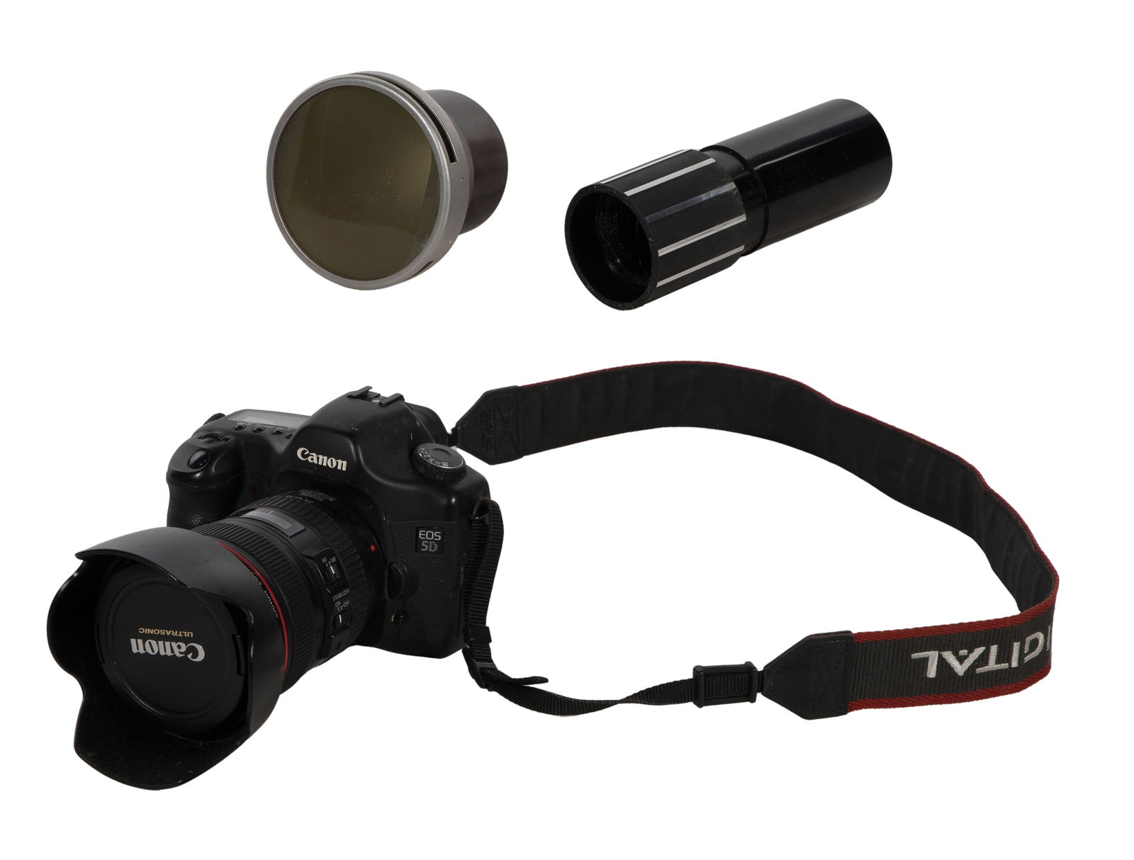 Camera and View Master Assortment: Camera and View Master Assortment (3) total items including Canon EOS 5D DS126091 professional full-frame digital single-lens reflex (DSLR) camera serial #0920703818 having a Canon EF24-105 zoom