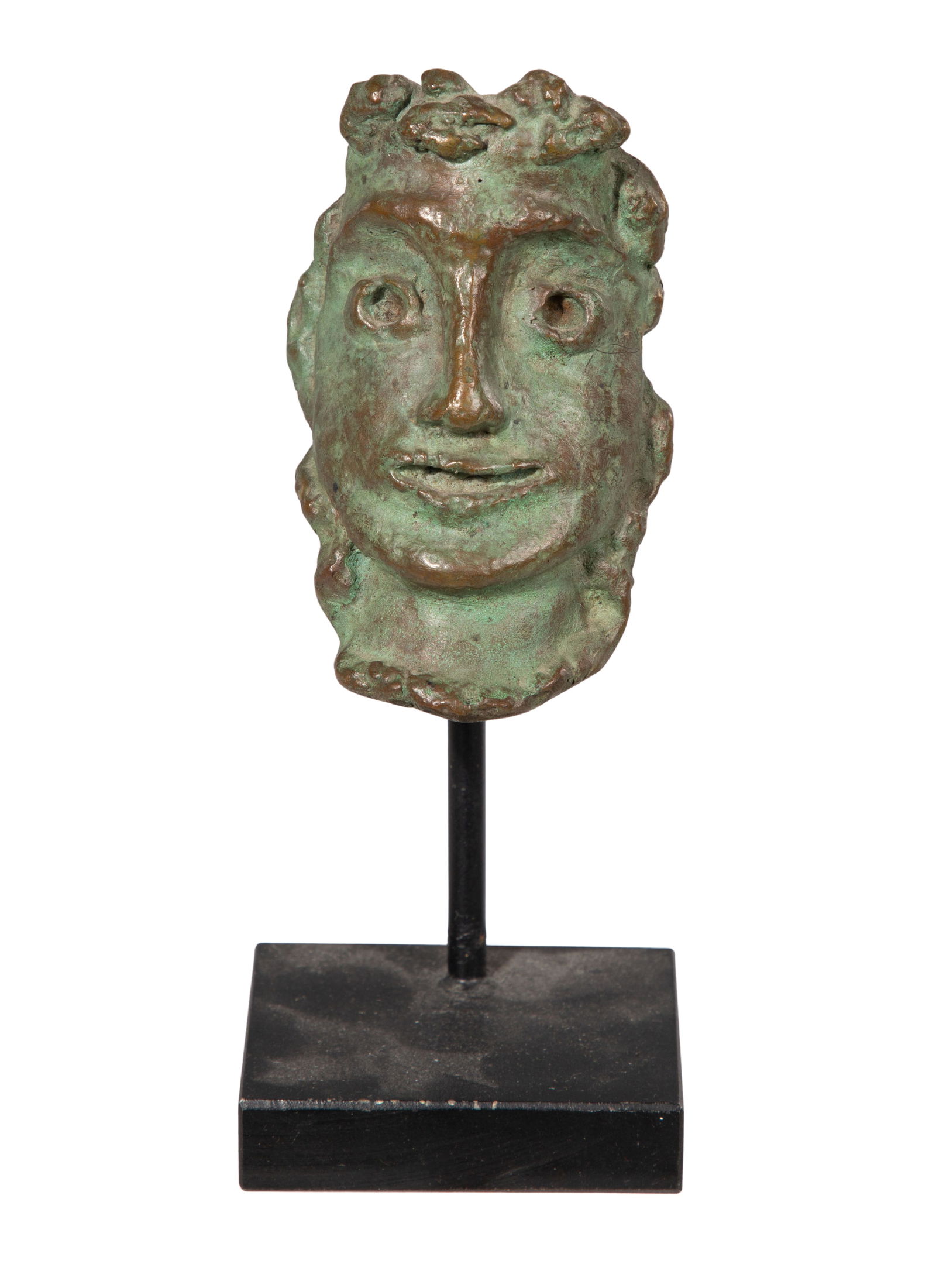 Andre Derain (French, 1880-1954) 'Petit Masque' Bronze Sculpture: Andre Derain (French, 1880-1954) 'Petit Masque' Bronze Sculpture Undated, signed verso, having brown and green patina, hanging on a custom stand Property from: an Estate, Glencoe, Illinois 